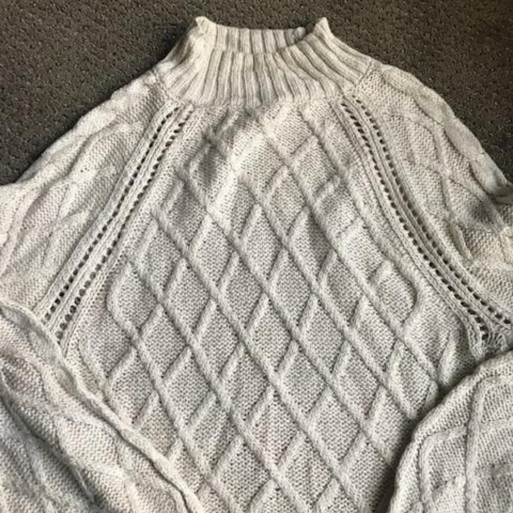 Cream Cotton Rib Mock Turtleneck Sweater